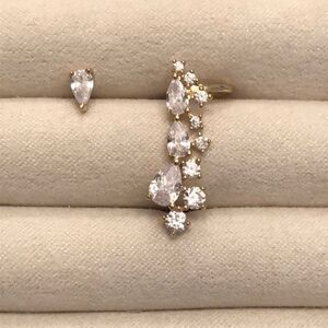 Nordstrom | Mismatched Pear Stud & Cuff Set | Gold Tone